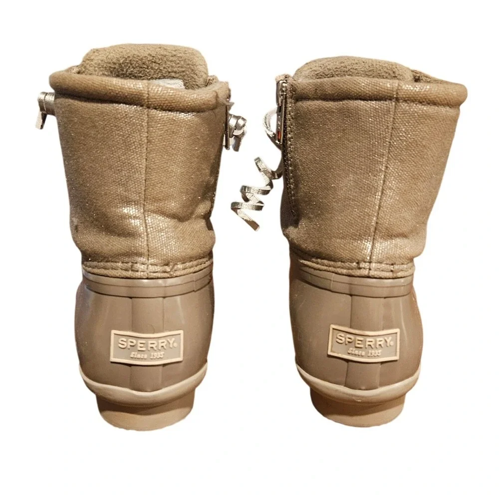 Sperry Womens Duck Boots Tan Quilted Waterproof Side Zip Lace Up Ankle Boots 5